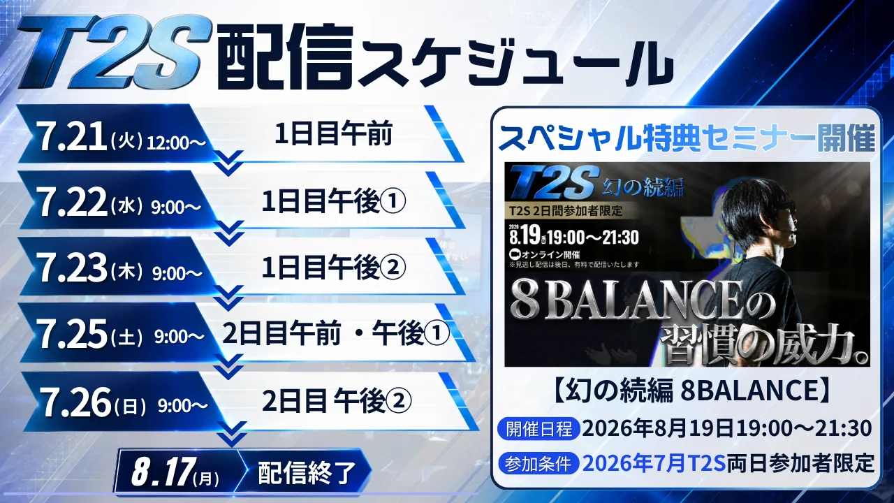 T2S 見逃し配信スケジュール（7/21〜配信・8/17終了）